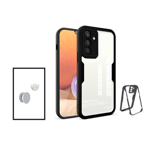 Kit Capa 360° Proteção Frente e Verso + 1 HandHolder + 1 Suporte HandHolder Branco para Samsung Galaxy M52 5G Pro - Preto