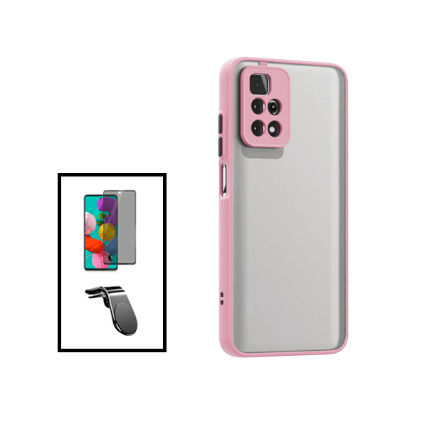 Kit Capa Traseira Proteção Camara + Película de Vidro Temperado Privacidade + Suporte Magnético L para Xiaomi Poco X4 Pro 5G - Rosa