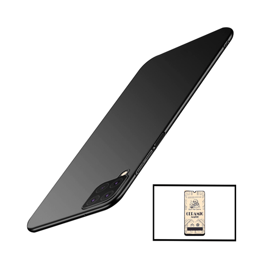 Kit Vidro Temperado Ceramica Full Cover + Capa Rígida e Fina para Samsung Galaxy A12 Preto