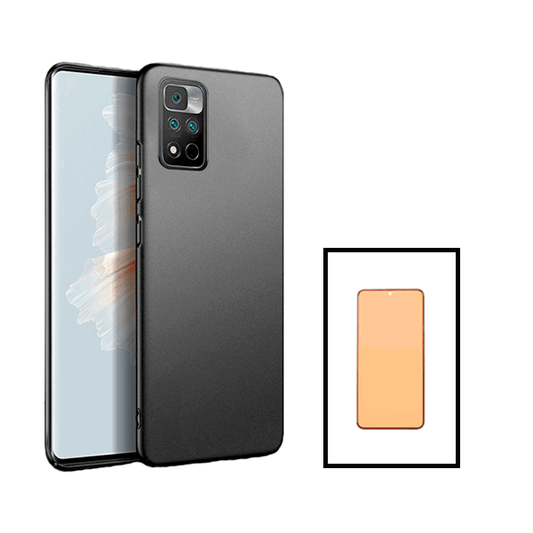 Kit Vidro Temperado Ceramica Full Cover + Capa Rígida e Fina para Xiaomi Poco X4 NFC - Preto