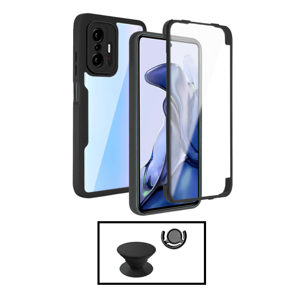 Kit Capa 360° Proteção Frente e Verso + 1 HandHolder + 1 Suporte HandHolder Preto para Xiaomi Mi 11T - Preto