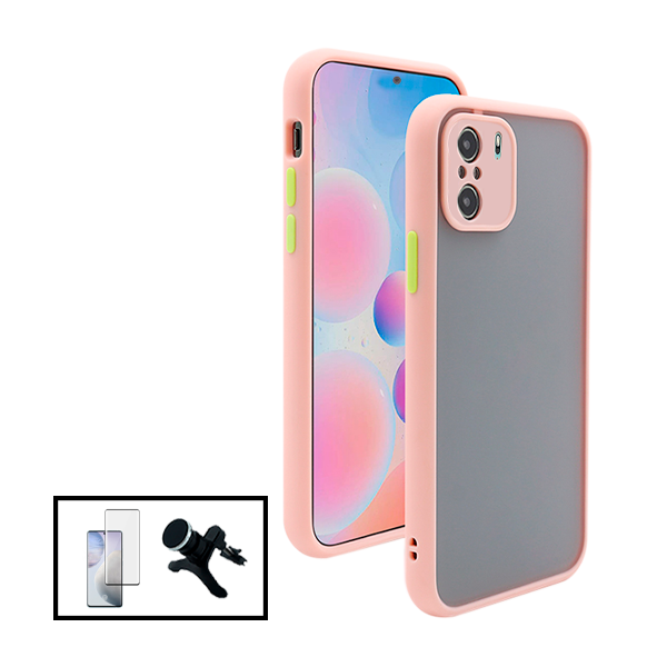 Kit Capa Traseira Proteção Camara + Película de Vidro Temperado GorilasGlass + Suporte Magnético Com Pernas para Xiaomi Poco F3 - Rosa