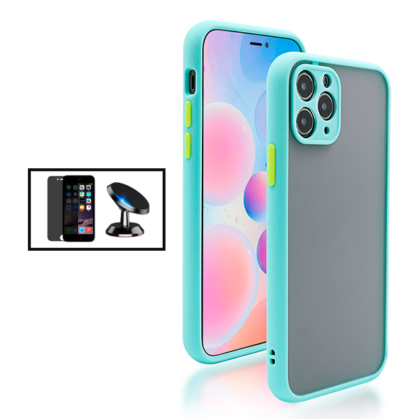 Kit Capa Traseira Proteção Camara + Película de Vidro Temperado Privacidade + Suporte Magnético para Apple iPhone SE 2022 - Azul Claro