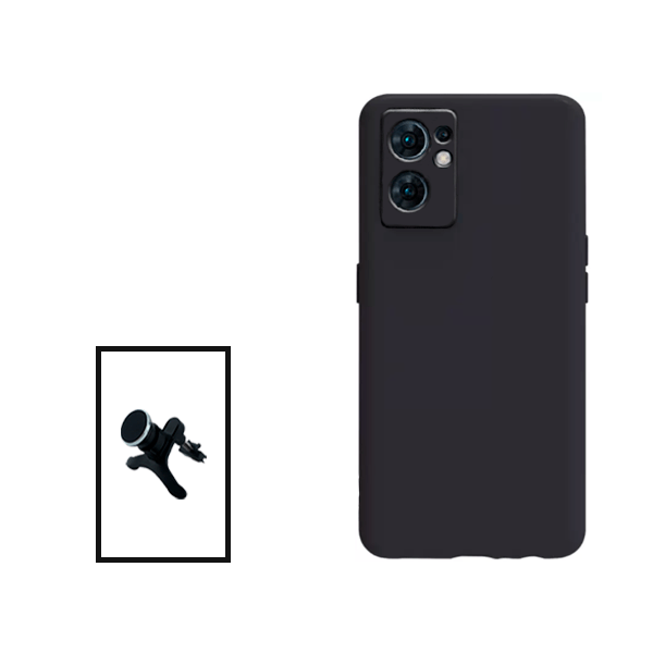 Kit Suporte Magnético Com Pernas + Capa Proteção Traseira Silicone para Oppo Reno7 5G - Preto