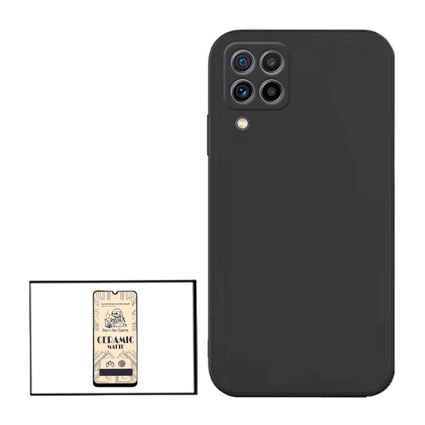 Kit Vidro Temperado Ceramica Full Cover + Capa Proteção Traseira Silicone para Samsung Galaxy F22