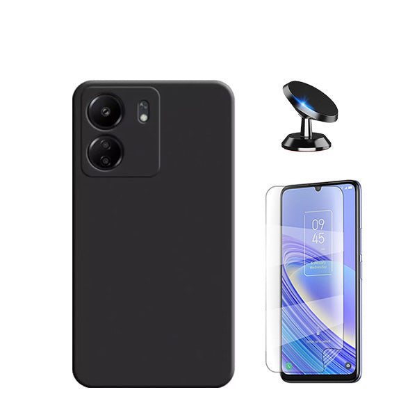 Kit Película Protectora de Hydrogel Frente + Capa Proteção Traseira Silicone + Suporte Magnético GIFT4ME para Xiaomi Redmi 13C - Preto