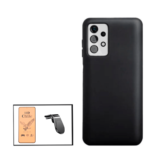 Kit Vidro Temperado Ceramica Full Cover + Capa Proteção Traseira Silicone + Suporte de Carro Magnético L para Samsung Galaxy A52