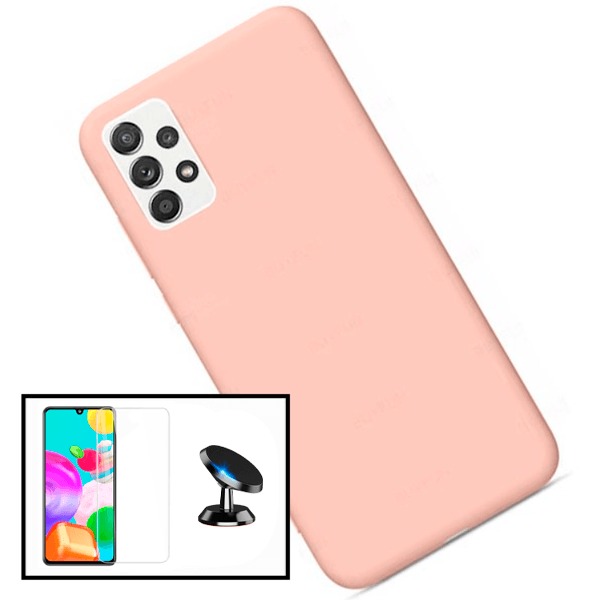 Kit Película de Vidro Temperado GorilasGlass + Capa Proteção Traseira Silicone + Suporte Magnético para Samsung Galaxy A52 - Rosa