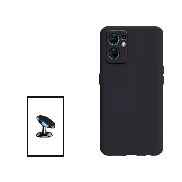 Kit Suporte Magnético + Capa Proteção Traseira Silicone para Oppo Reno7 SE 5G - Preto