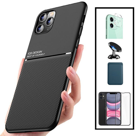 Kit Capa Traseira Magnética Anti Choque + Carteira Magnética Azul + Película de Vidro Temperado GorilasGlass + Película Protectora para Câmara Traseira + Suporte Magnético para Xiaomi Mi 11 Lite