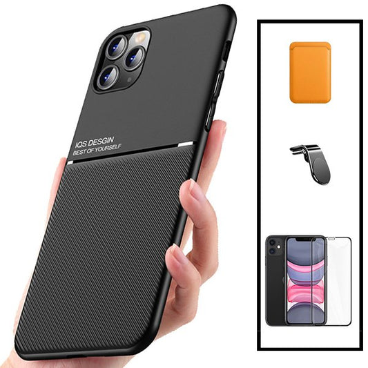 Kit Capa Traseira Magnética Anti Choque + Carteira Magnética Laranja + Película de Vidro Temperado GorilasGlass + Suporte Magnético L para Xiaomi Mi 11 Lite