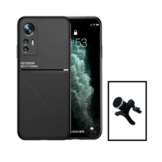 Kit Capa Traseira Magnética Anti Choque + Suporte Magnético Com Pernas para Xiaomi 12 - Preto