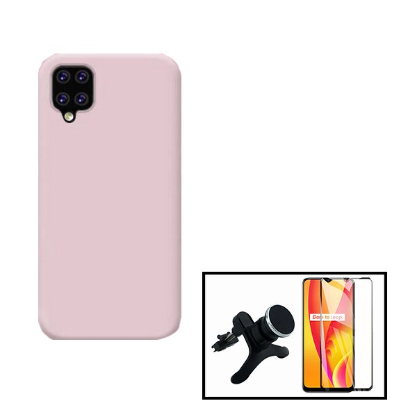 Kit Película de Vidro Temperado GorilasGlass + Capa Proteção Traseira Silicone + Suporte Magnético Com Pernas para Samsung Galaxy M12 - Rosa