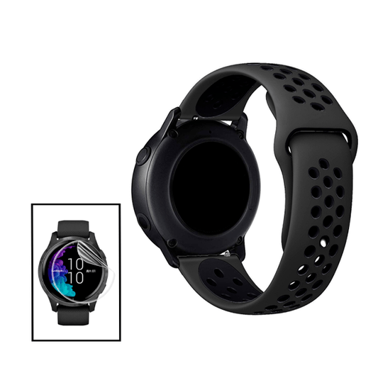 Kit Bracelete Desportiva + Película de Hydrogel para Fossil Q Explorist HR Gen 4 - Preto / Preto