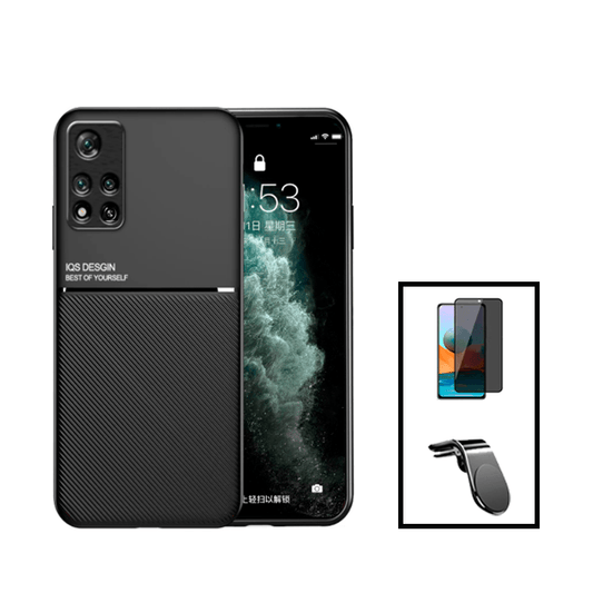 Kit Capa Traseira Magnética Anti Choque + Película de Vidro Temperado Privacidade + Suporte Magnético L para Xiaomi Redmi Note 11 Pro+ Plus - Preto