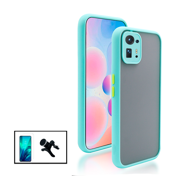 Kit Capa Traseira Proteção Camara + Película de Vidro Temperado GorilasGlass + Suporte Magnético Com Pernas para Xiaomi Mix 4 - Azul Claro