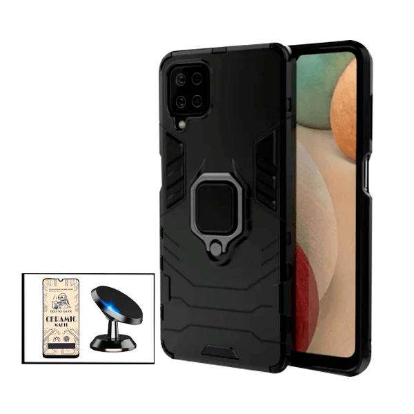 Kit Vidro Temperado Ceramica Full Cover + Capa de Proteção Militar Magnética + Suporte Magnético para Samsung Galaxy A42 5G