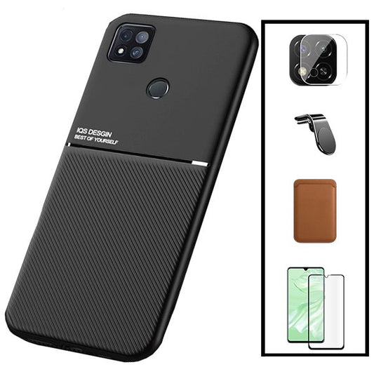 Kit Capa Traseira Magnética Anti Choque + Carteira Magnetica Castanho + Película de Vidro Temperado GorilasGlass + Película Protectora para Câmara Traseira + Suporte de Carro Magnético L para Xiaomi Poco C31