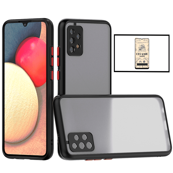 Kit Capa Traseira Proteção Camara + Vidro Temperado Ceramica Full Cover para Samsung Galaxy A32 5G - Preto