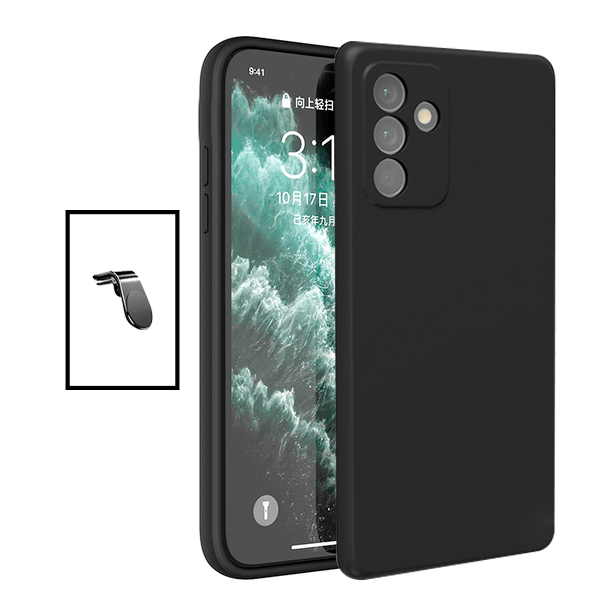 Kit Suporte de Carro Magnético L + Capa Proteção Traseira Silicone para Samsung Galaxy M23 5G - Preto