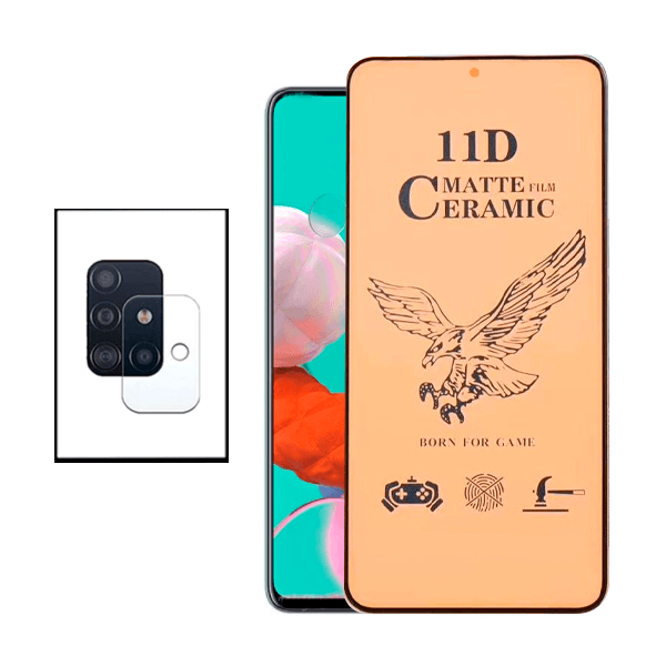 KIT Vidro Temperado Ceramica Full Cover + Película Protectora para Câmara Traseira Samsung Galaxy A71 5G