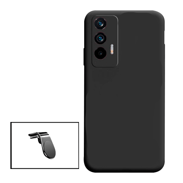 Kit Suporte de Carro Magnético L + Capa Proteção Traseira Silicone para Realme Q3 Pro 5G