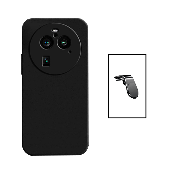 Kit Suporte de Carro Magnético L + Capa Proteção Traseira Silicone para Oppo Find X6 - Preto