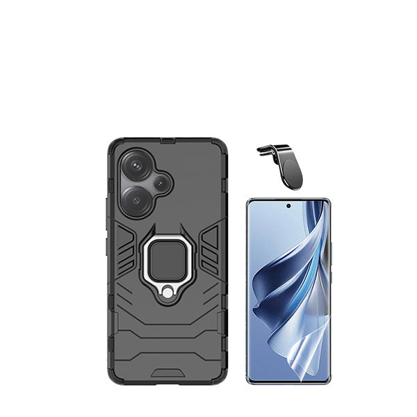 Kit Película Protectora de Hydrogel Frente + Capa de Proteção Militar Magnética + Suporte Magnético L GIFT4ME para Xiaomi Redmi Note 13 Pro + Plus - Preto