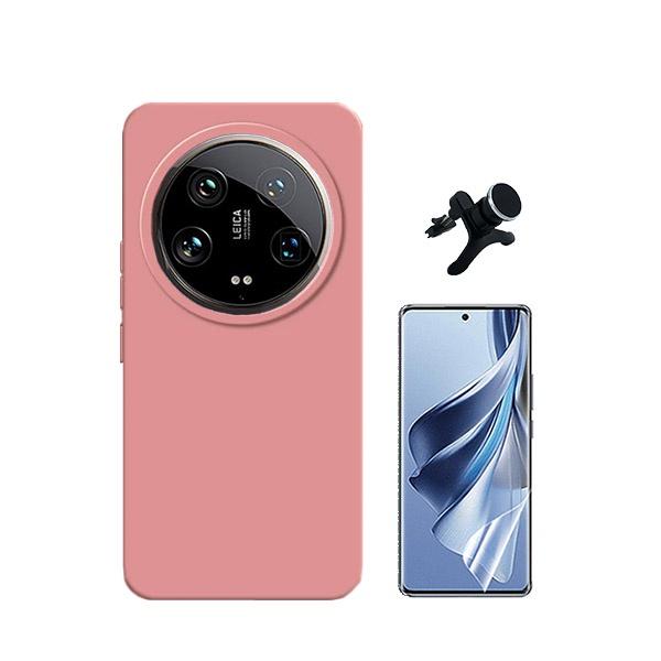 Kit Película ProtectOra de Hydrogel Frente + Capa Proteção Traseira Silicone + Suporte Magnético Com Pernas GIFT4ME para Xiaomi 14 Ultra - Rosa