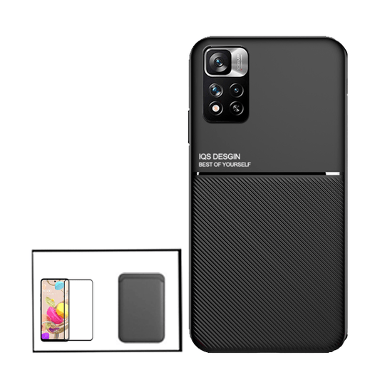 Kit Capa Traseira Magnética Anti Choque + Carteira Magnetica Preto + Película de Vidro Temperado GorilasGlass para Xiaomi Poco X4 Pro 5G - Preto