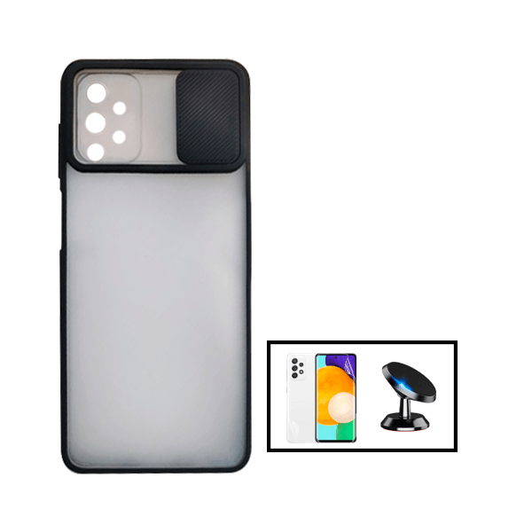 Kit Capa Proteção Camara Deslizante + Película Hydrogel Full Cover + Suporte Magnético para Samsung Galaxy A52 - Preto