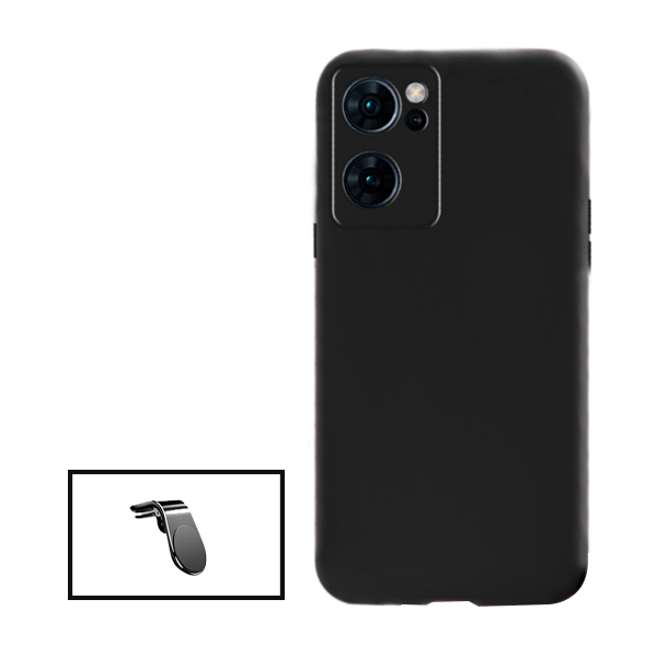 Kit Suporte de Carro Magnético L + Capa Proteção Traseira Silicone para Oppo Find X5 Lite - Preto