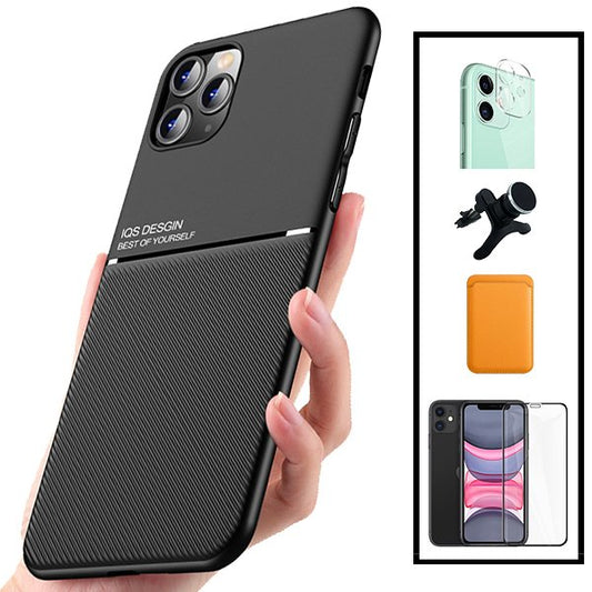 Kit Capa Traseira Magnética Anti Choque + Carteira Magnética Laranja + Película de Vidro Temperado GorilasGlass + Película Protectora para Câmara Traseira + Suporte Magnético Com Pernas para Xiaomi Mi 11 Lite