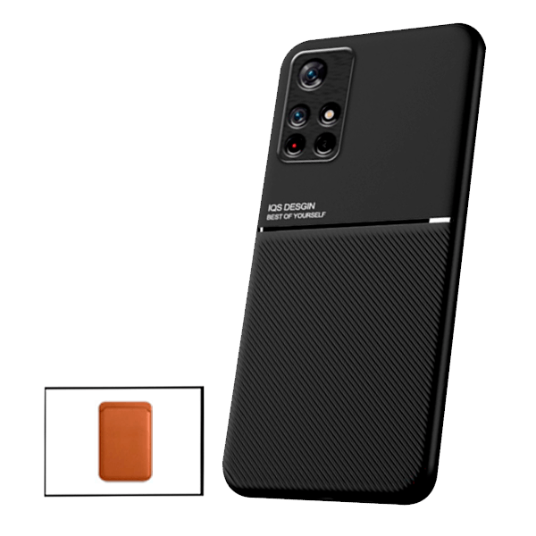 Kit Capa Traseira Magnética Anti Choque + Carteira Magnética Castanho para Xiaomi Poco M4 Pro 5G