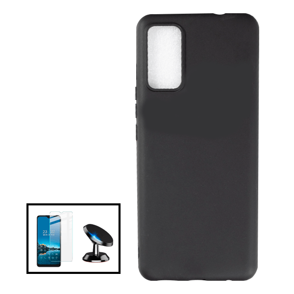 Kit Película de Vidro Temperado GorilasGlass + Capa Proteção Traseira Silicone + Suporte Magnético para TCL 20Y - Preto