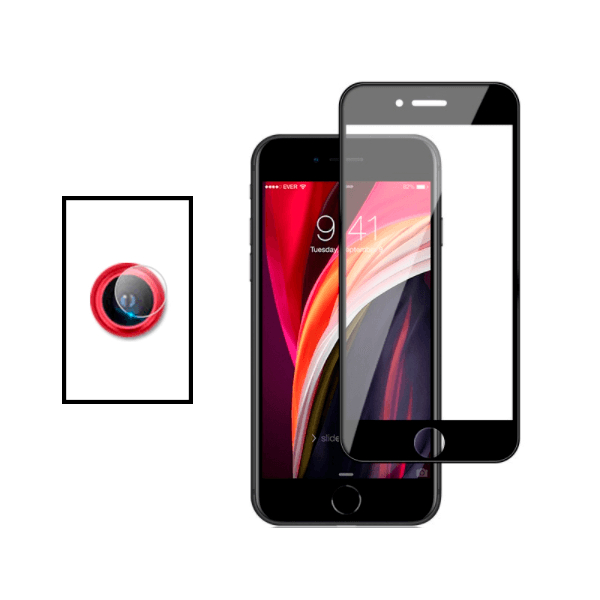 Kit Película Protectora para Câmara Traseira + Película de Vidro Temperado GorilasGlass para Apple iPhone SE 2022 - Transparente/Preto
