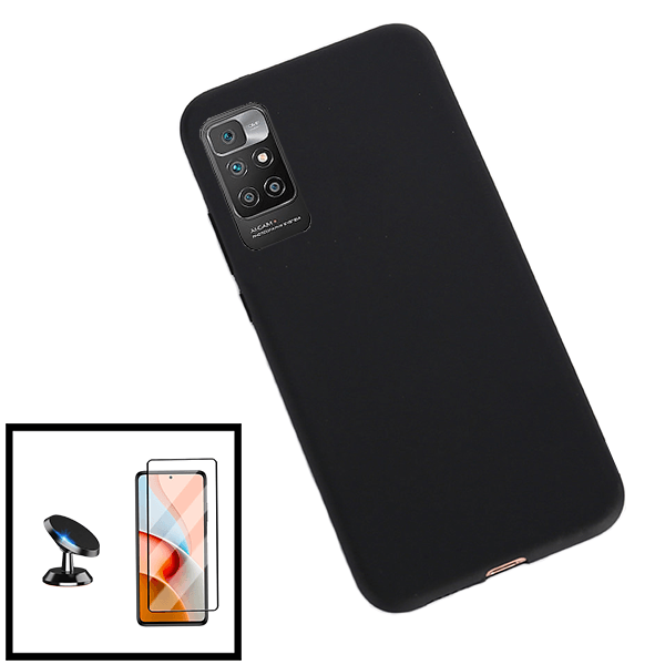 Kit Película de Vidro Temperado GorilasGlass + Capa Proteção Traseira Silicone + Suporte Magnético para Xiaomi Redmi 10 2022 - Preto