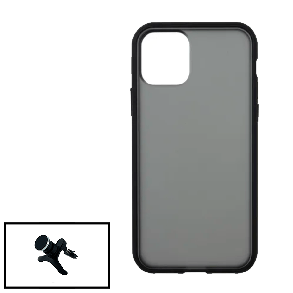 Kit Capa Traseira Anti Choque Fumada + Suporte Magnético Com Pernas para iPhone 13 - Preto