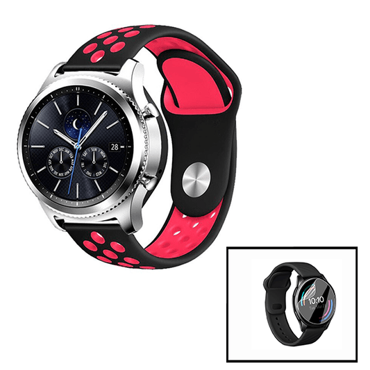 Kit Bracelete Desportiva + Película de Hydrogel para Amazfit GTR 3 - 47mm - Preto / Vermelho