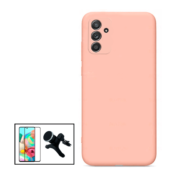 Kit Película de Vidro Temperado GorilasGlass + Capa Proteção Traseira Silicone + Suporte Magnético Com Pernas para Samsung Galaxy M52 5G - Rosa