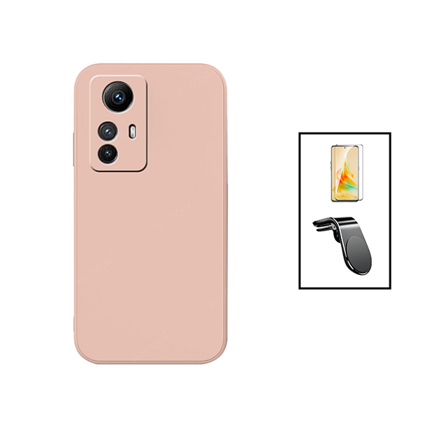 Kit Película de Vidro Temperado GorilasGlass + Capa Proteção Traseira Silicone + Suporte de Carro Magnético L para Xiaomi Redmi Note 12S - Rosa