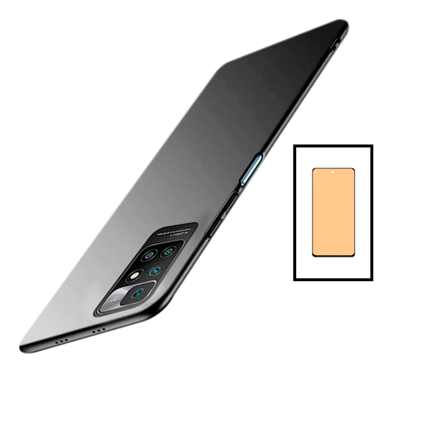 Kit Vidro Temperado Ceramica Full Cover + Capa Rígida e Fina para Xiaomi Redmi 10 Prime 2022 - Preto