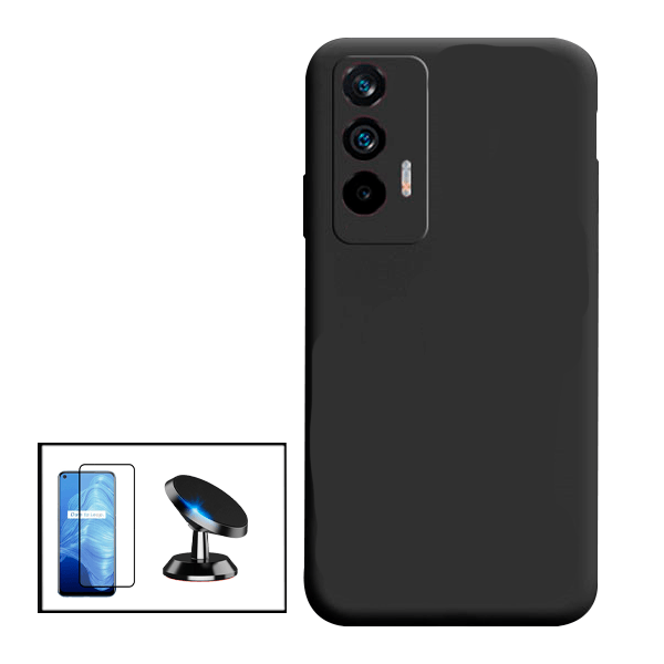 Kit Película de Vidro Temperado GorilasGlass + Capa Proteção Traseira Silicone + Suporte Magnético para Realme Q3 Pro 5G
