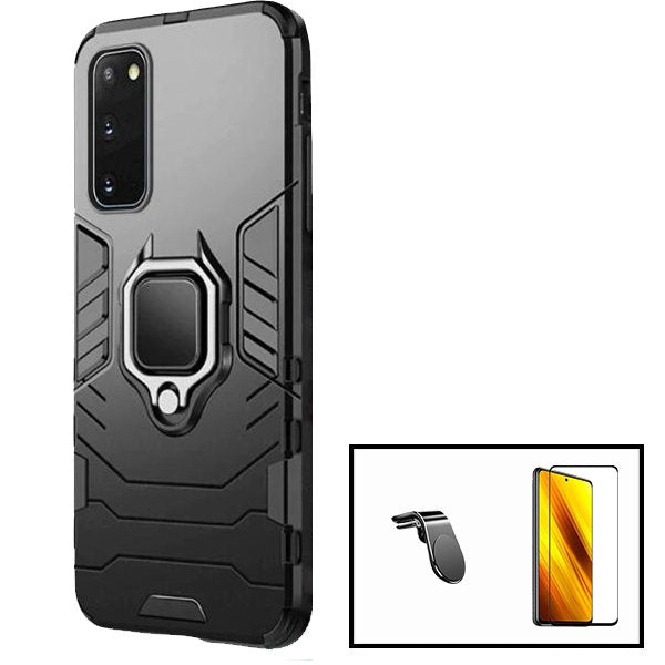 Kit Película de Vidro Temperado GorilasGlass + Capa de Proteção Militar Magnética + Suporte de Carro Magnético L para Samsung Galaxy S20 FE 2022 - Preto
