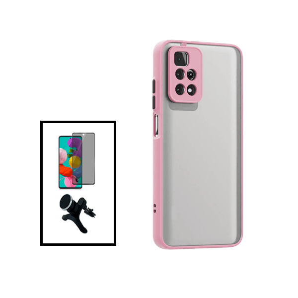 Kit Capa Traseira Proteção Camara + Película de Vidro Temperado Privacidade + Suporte Magnético Com Pernas para Xiaomi Poco X4 Pro 5G - Rosa