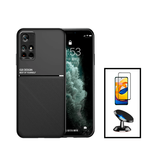 Kit Capa Traseira Magnética Anti Choque + Película de Vidro Temperado GorilasGlass + Suporte Magnético para Xiaomi Poco M4 Pro - Preto