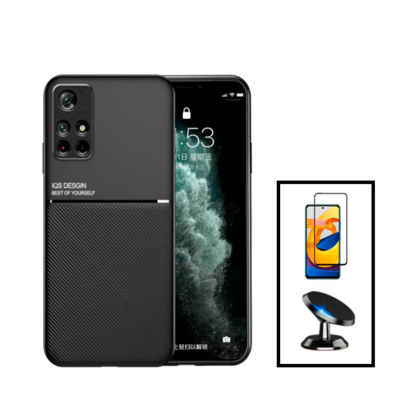 Kit Capa Traseira Magnética Anti Choque + Película de Vidro Temperado GorilasGlass + Suporte Magnético para Xiaomi Redmi Note 11S - Preto