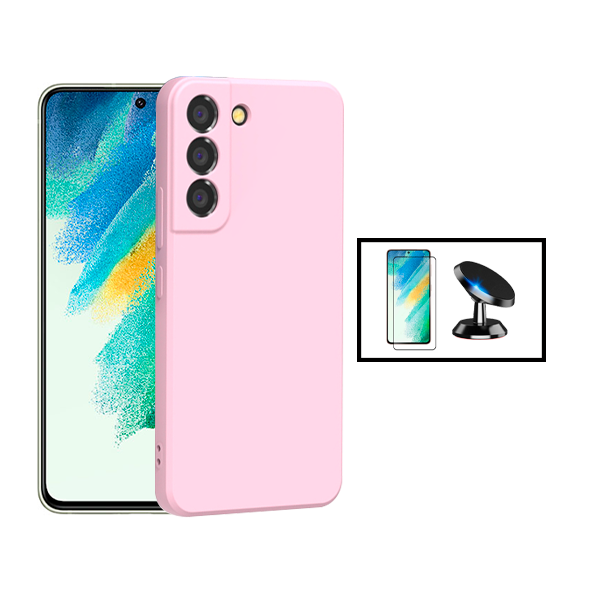 Kit Película de Vidro Temperado GorilasGlass + Capa Proteção Traseira Silicone + Suporte Magnético para Samsung Galaxy S22+ Plus 5G - Rosa