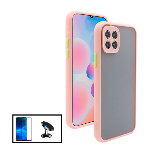 Kit Capa Traseira Proteção Camara + Película de Vidro Temperado GorilasGlass + Suporte Magnético para Samsung Galaxy A22 5G - Rosa