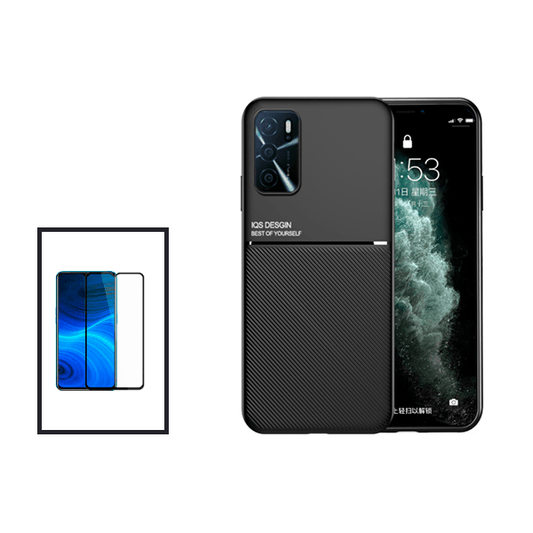 Kit Capa Traseira Magnética Anti Choque + Película de Vidro Temperado GorilasGlass para Oppo A16 - Preto